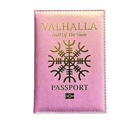 PBTMCD Vikings Valhalla Travel Passport Holder Cover Wallet, Vaccine ID Card Leather Case Holder Combo, Mens Gift for Father, Husband, Boyfriend Amulet Gift,Pink