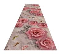 PBWERIGL Long Carpet Runner, Pink Hallway Runner Rug 3D Rose Pattern Romantic Custom Made(90CMx600CM (3FTx20FT))