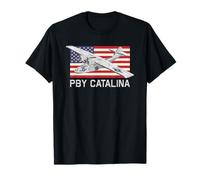 PBY Catalina American WW2 Flying Boat Diagram USA Flag T-Shirt