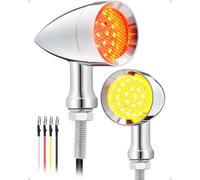 PBYMT Motorcycle Rear Turn Signals LED, 24 LEDs Bullet Blinkers Chrome Amber Lights Compatible for Harley Honda Kawasaki Suzuki Triumph Yamaha (2PCS) (Chrome/Red & Yellow)