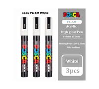 (PC-5M 3pcs White) Posca White Marker Brush, Permanent Waterproof Non