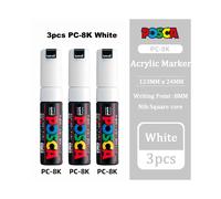 (PC-8K 3pcs White) Posca White Marker Brush, Permanent Waterproof Non