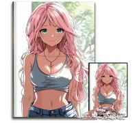 Pc Adults Jigsaw Puzzle Anime Girl with Pink Hair Wooden Jigsaw Puzzles Interactive Family Game DIY Home Decor Brain Teaser Gift 1000 PCS(75x50cm)