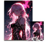 Pc Adults Jigsaw Puzzle Anime Girl with Pink Hair Wooden Jigsaw Puzzles Interactive Family Game DIY Home Decor Brain Teaser Gift 1000 PCS(38x26cm)