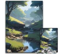 Pc Adults Jigsaw Puzzle Anime LoFi Landscape of Serene Forest Stream Wooden Jigsaw Puzzles Interactive Family Game DIY Home Decor Brain Teaser Gift 1000 PCS(75x50cm)