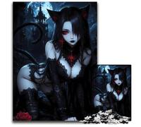 Pc Adults Jigsaw Puzzle Black Cat Girl in Gothic Setting Wooden Jigsaw Puzzles Interactive Family Game DIY Home Decor Brain Teaser Gift 1000 PCS(75x50cm)