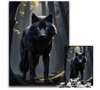 Pc Adults Jigsaw Puzzle Black Wolf Yellow Eyes Challenging Puzzles Challenging Brain Teaser for Teenagers Family Game Night Fun 1000 PCS(75x50cm)