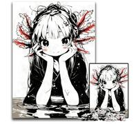 Pc Adults Jigsaw Puzzle Kawaii Axolotl Anime Girl Wooden Jigsaw Puzzles Interactive Family Game DIY Home Decor Brain Teaser Gift 1000 PCS(75x50cm)