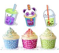 pc Delightful 10-Piece Boba Tea Theme Cuake Toppers - Add a Sip of Fun to Your Treats!