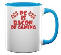 Pc is Bacon of Gaming Funny Gamers Graphic Design Ceramic Tea Coffee Mug Light Blue