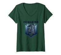 PC Master: Custom Build Gaming Rig Crown V-Neck T-Shirt, Women, Forest Green, M