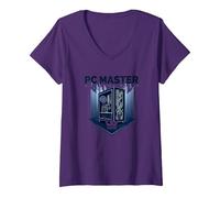 PC Master: Custom Build Gaming Rig Crown V-Neck T-Shirt, Women, Purple, S