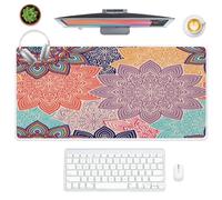 Pc Mat Vibrant Geometric Floral Mandalas Large Long Computer Table Pad Non-Slip for Office and Home Desk Cover Protector Decor Large Gaming Mouse Mat Keyboard Computer Gaming Accessories (80 X 30 Cm)
