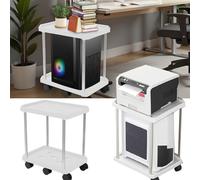 PC Mount, White PC Stand Under Desk 2-Tier CPU Stand with 6 Casters, 360-Degree Rotation, PC Holder Under Desk for Most Hosts, Space-Saving 55x45x30cm