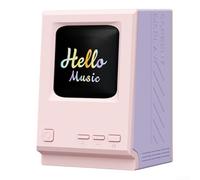 PC Speaker Small Retro Computer Design with Song Lyrics Screen Countdown Timer Portable Desk Audio for Bedroom Pink(Pink)