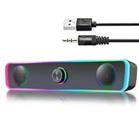 PC Speakers, Bluetooth 5.3 Computer Speakers, USB Powered Computer Soundbar with LED RGB Light, HiFi Stereo, Knob Volume Control, 3.5mm Aux Input Mini Wired Speaker for Desktop, Monitor, Laptop