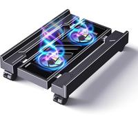 Pc Stand with Fan, Adjustable computer tower stand, Cpu Stand with 4 Rolling Caster Wheels,Fits Most PC Under Desk-Black