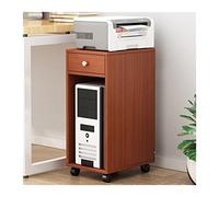 PC Tower Stand PC Tower Stand with Storage, 2 Tier Wood Rolling CPU Holder with Drawer, Mobile Printer Cart Case for Home Office PC Stand for Carpet(Bruin)