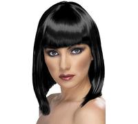 Smiffys Glam Wig, Black Short, Blunt with Fringe, Ladies Glamour Wigs Fancy Dress, Adult Dress Up Wigs Halloween