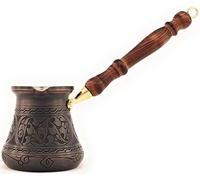 PCA Series (Large-14fl.oz) - Thickest Solid Engraved Antique Copper Turkish Greek Arabic Coffee Pot Heavy Duty with Wooden Handle Stovetop Coffee Maker Jazzve Cezve Ibrik Briki