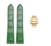 PCCWBCPJC Quick Release Bamboo Grain Cowhide Leather Watchband Compatible With CARTIER Santos Stainless Steel Joint Watch Strap Bracelet(Green-gold,21mm)