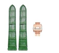 PCCWBCPJC Quick Release Bamboo Grain Cowhide Leather Watchband Compatible With CARTIER Santos Stainless Steel Joint Watch Strap Bracelet(Green-rose gold,21mm)