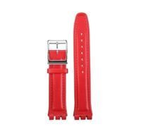 PCCWBCPJC Soft Bracelet Colorful Watchband Compatible With Swatch YRS YCS17 Soft Cow Leather Strap Men Women Replace Watch Strap With Tool(Red-Silver,19mm)
