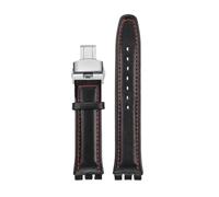 PCCWBCPJC Soft Bracelet Colorful Watchband Compatible With Swatch YRS YCS17 Soft Cow Leather Strap Men Women Replace Watch Strap With Tool(A-Black Red-Silver,19mm)
