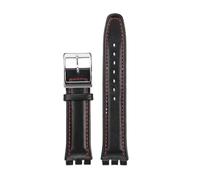 PCCWBCPJC Soft Bracelet Colorful Watchband Compatible With Swatch YRS YCS17 Soft Cow Leather Strap Men Women Replace Watch Strap With Tool(Black Red-Silver,19mm)
