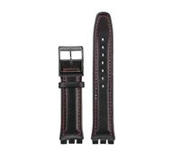 PCCWBCPJC Soft Bracelet Colorful Watchband Compatible With Swatch YRS YCS17 Soft Cow Leather Strap Men Women Replace Watch Strap With Tool(Black Red-Black,19mm)