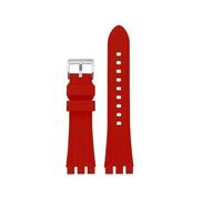 PCCWBCPJC Waterproof Silicone Watch Strap Compatible With Swatch YVS420 YVS454 Rubber Band Concave Convex Interface Watch Accessories(Red-silver,21mm)