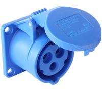 Pce - 313-6 - 16a 230v 3p Panel Mounted Cee Industrial Socket, Ip44, Blue