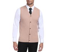 PCEAIIH Men's Gilets Knit Sweater Vest V Neck Sleeveless Cardigan Top with Buttons Classic Business Gentleman Knitwear Apricot