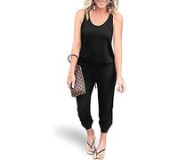 PCEAIIH Women's One Piece Jumpsuit Casual Loose Sleeveless Tank Overalls Elastic Waist Stretchy Romper with Pockets XL Black