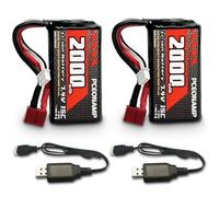PCEONAMP 7.4V Li-ion Battery 2000mAh 2S with Deans T Plug Rechargeable High Capacity RC Battery Fit for 4WD High Speed RC Cars and Most 1/10 1/12 1/16 Scale RC Cars Trucks with 2 USB Chargers