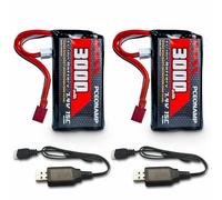 PCEONAMP 7.4V Li-ion Battery 3000mAh 2S with T Plug Rechargeable RC Battery Fit for 4WD High Speed RC Cars and Most 1/12 1/16 1/18 Scale RC Cars Trucks with 2 USB Chargers
