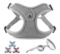 PcEoTllar Dog Harness and Lead Set, Reflective Chest Step-in Harness for Medium Dogs with 1.4M Leash, Grey-M