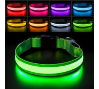 PCEoTllar Light Up Collar - Rechargeable Flashing LED Collar, Adjustable for Small to Large Dogs, Waterproof, 7 Colors Glowing, Green (8 Modes) - M