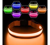 Pceotllar Light Up Collar - Rechargeable Flashing LED Collar for Night, Adjustable for Small to Large Dogs, Waterproof, 7 Colors Glowing, Orange (8 Mode)