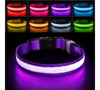 PCEoTllar Light Up Collar - Rechargeable Flashing LED Collar for Night, Adjustable for Small to Large Dogs, Waterproof, 7 Colors Glowing, Purple (8 Mode)