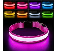 Pceotllar Light Up Collar - Rechargeable Flashing LED, Waterproof, 7 Colors Glowing, Pink (8 Modes) - Adjustable for Small to Large Dogs