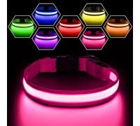 Pceotllar Light Up Collar - Rechargeable Flashing LED, Waterproof, 7 Colors Glowing, Pink (8 Modes) - Fits Small to Large Dogs