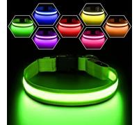 PcEoTllar Light Up Dog Collar, Dog Collar Light Rechargeable 7 Colors, LED Dog Collar with Light for Night Walking Waterproof & Adjustable for Small Medium Large Dogs, Green(7 Modes)-M