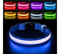 PcEoTllar Light Up Dog Collar, Dog Collar Light Rechargeable 7 Colors, LED Dog Collar with Light for Night Walking Waterproof & Adjustable for Small Medium Large Dogs, Blue(7 Modes)-L