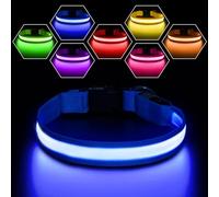 PcEoTllar Light Up Dog Collar Rechargeable, 7 Colors Flashing LED Dog Collar for Small Medium Large Dog Adjustable Waterproof, Blue(8 Modes)-S