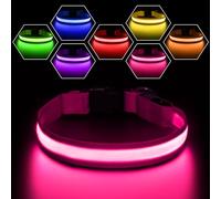 Pceotllar Light Up Dog Collar, Rechargeable Flashing LED, Waterproof 7 Colors Glowing, Pink(8 Modes)-M, S-L