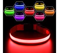 PcEoTllar Light Up Dog Collar - Rechargeable LED for Night, Adjustable for Small Medium Large Dogs, Waterproof 7 Colors, 8 Modes - Red, Large