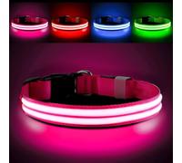 PcEoTllar Light Up Dog Collar - Rechargeable, Waterproof, Adjustable LED Collar for Night - Flashing, Glowing for Small Medium Large Dogs - Pink-M