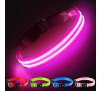 PcEoTllar Light Up Dog Collar - Rechargeable, Waterproof, Adjustable LED Collar for Night - Flashing, Glowing for Small Medium Large Dogs - Pink-S
