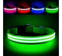 PcEoTllar Light Up Dog Collar - Rechargeable, Waterproof, Adjustable LED Collar for Night - Flashing, Glowing for Small Medium Large Dogs - Green-L